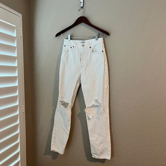 Agolde Fen Jeans White Organic Cotton Distressing 26 Relaxed High Rise Taper - Picture 2 of 11